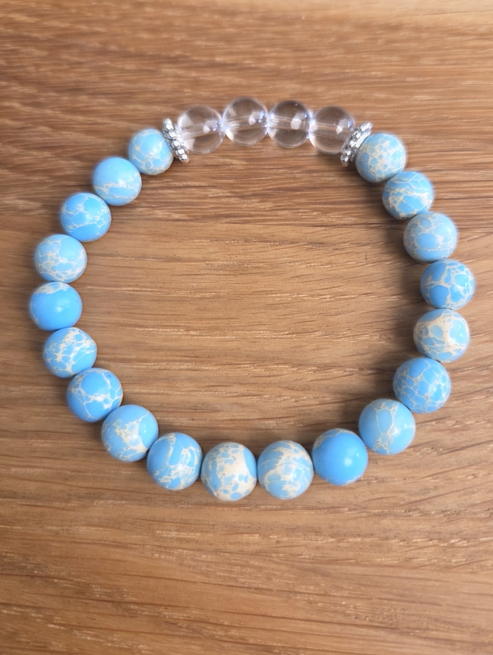 Baby Blue Sea Sediment Jasper Stretch Beadef Bracelet | Handmade